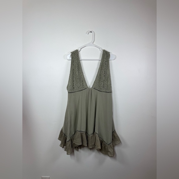 Free People Freya Mini Dress w/ Pockets & Lace Accents - Pale Green Small - Picture 3 of 8
